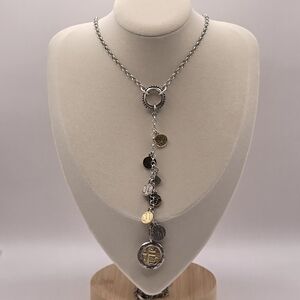 Chico's Long Silver and Gold Coin Necklace